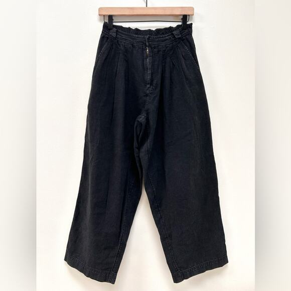 Free People Lotta Love Linen Trouser Tapered Balloon Wide Leg Pants Black sz 0 - Picture 2 of 12